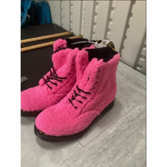 New Womens Dr. Martens 1460 8 Eye Boot Lux Borg Fuzzy Pink Doc - Picture 2 of 6